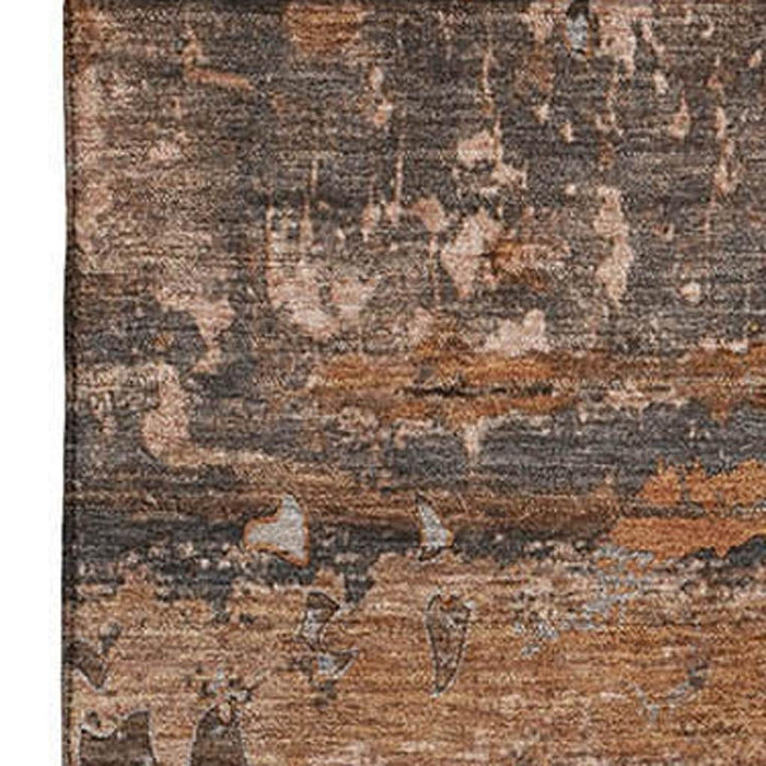 8' X 10' Abstract Washable Area Rug With UV Protection (648884) - Terra Cotta / Gray