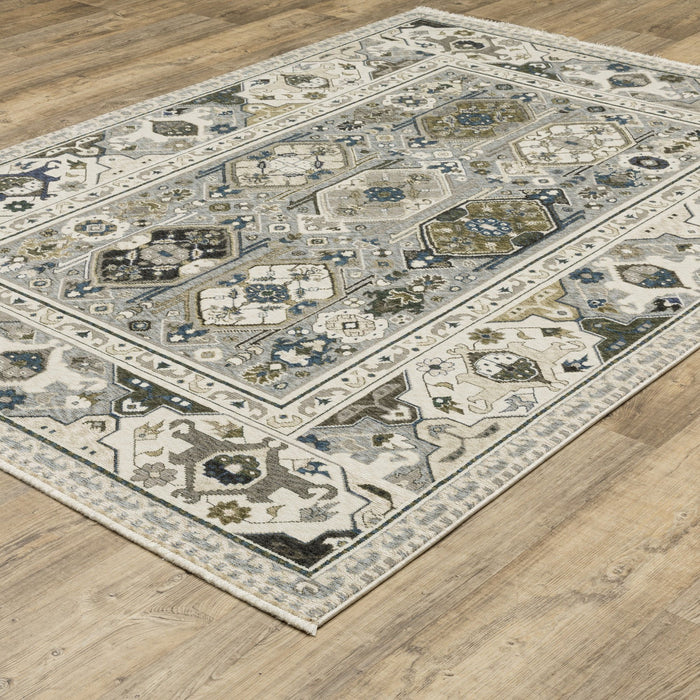 10' X 13' Oriental Area Rug With Fringe - Ivory And Blue