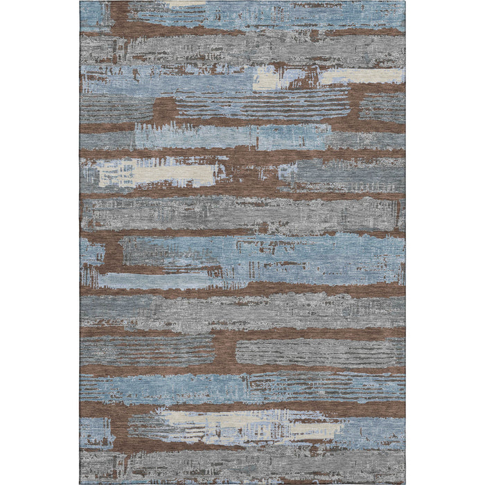 10' X 14' Striped Washable Area Rug With UV Protection (696488) - Chocolate / Blue / Gray