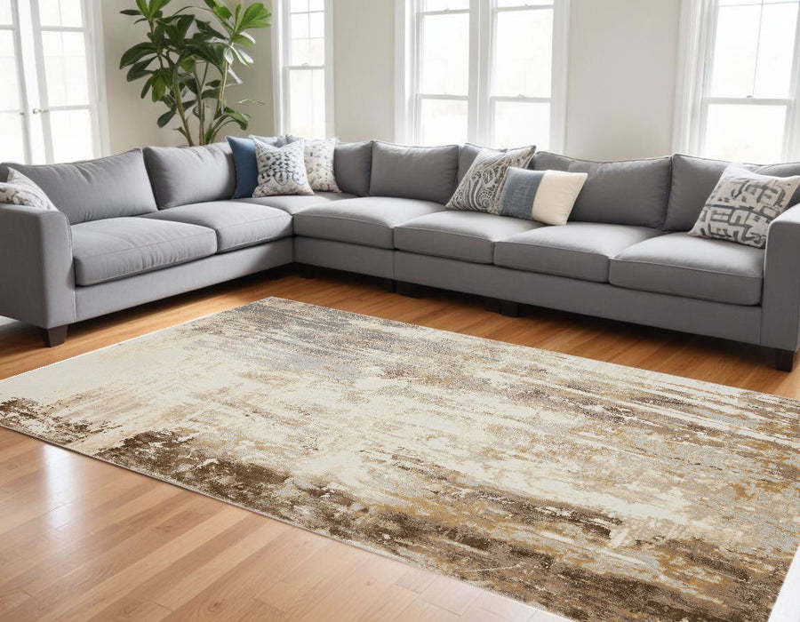 9' x 12' Abstract Area Rug - Tan Ivory And Gray