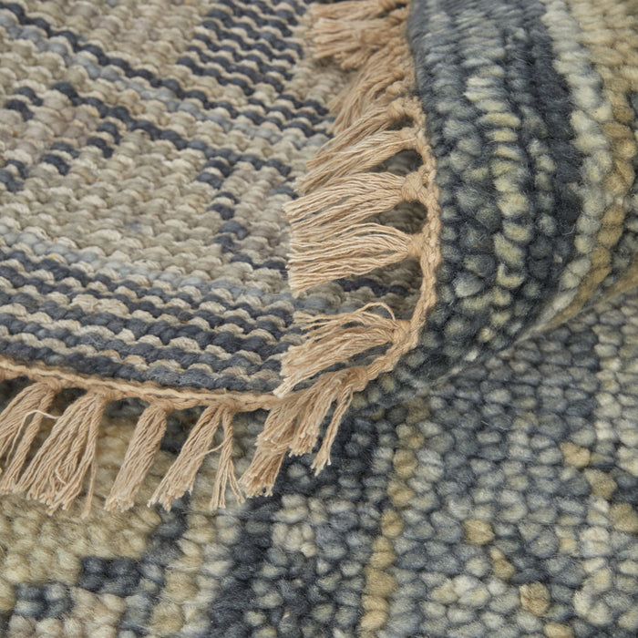 12' Oriental Hand Knotted Runner Rug With Fringe - Blue