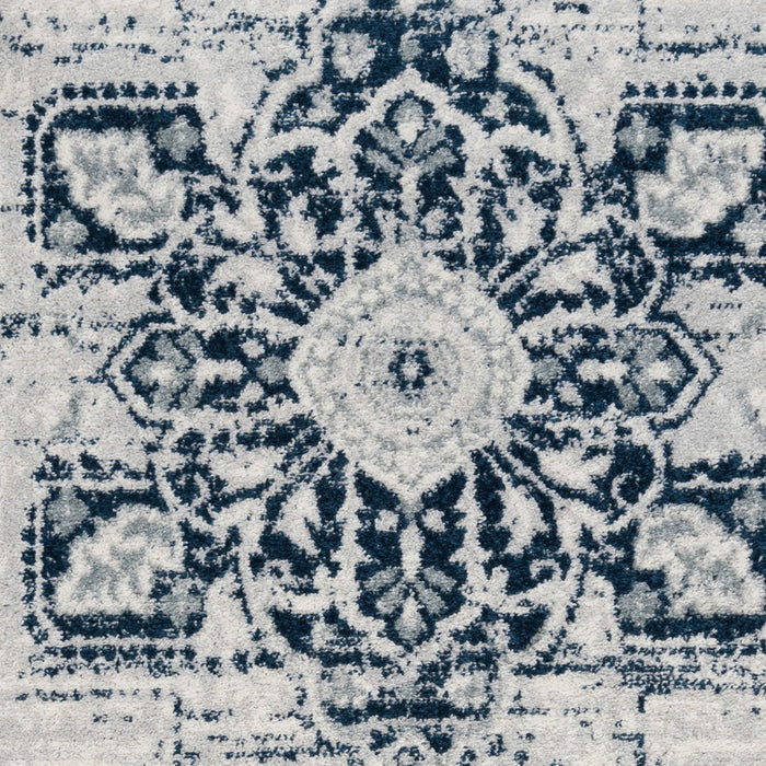 9' x 12' Medallion Power Loom Area Rug - Navy And Ivory