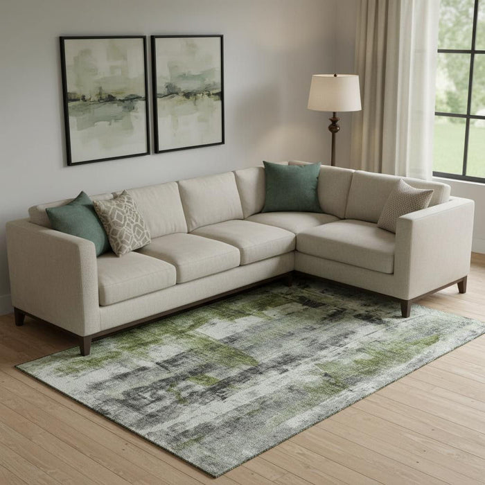 10' X 14' Abstract Washable Area Rug With UV Protection (719280) - Olive Green / Charcoal / Ivory