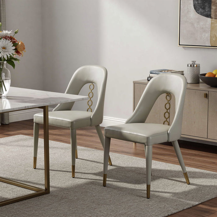 Faux Leather Stainless Steel Dining Side Chairs (Set of 2) - Gray / Gold