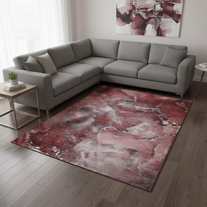 9' X 12' Abstract Washable Area Rug With UV Protection (647235) - Merlot / Ivory