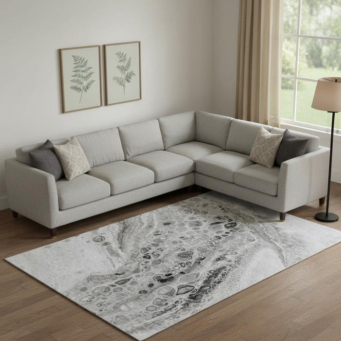 10' X 14' Abstract Washable Area Rug With UV Protection (708565) - Pewter / Gray / Silver