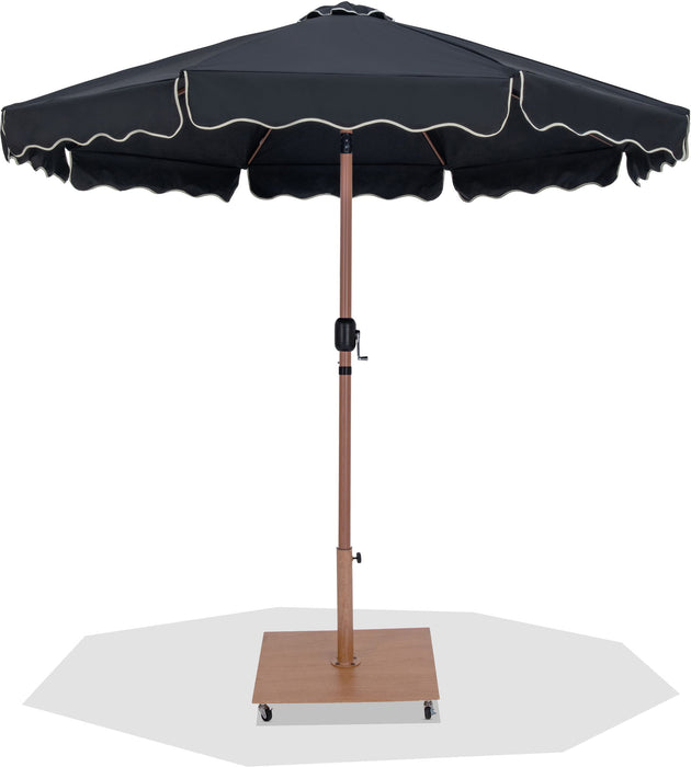 Amalfi Fabric with Piping / Teak Aluminum Patio Umbrella with Base Sets