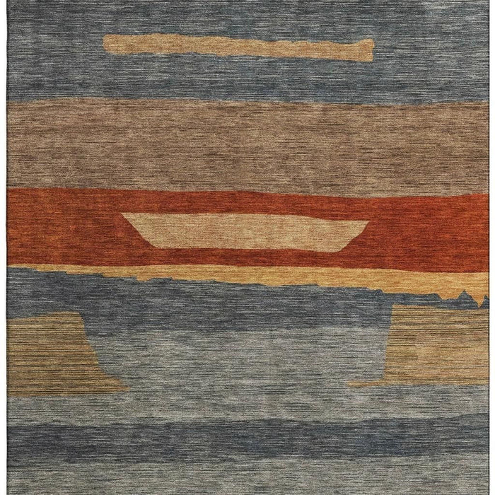 10' X 14' Striped Washable Area Rug With UV Protection (699628) - Blue / Rust / Gold