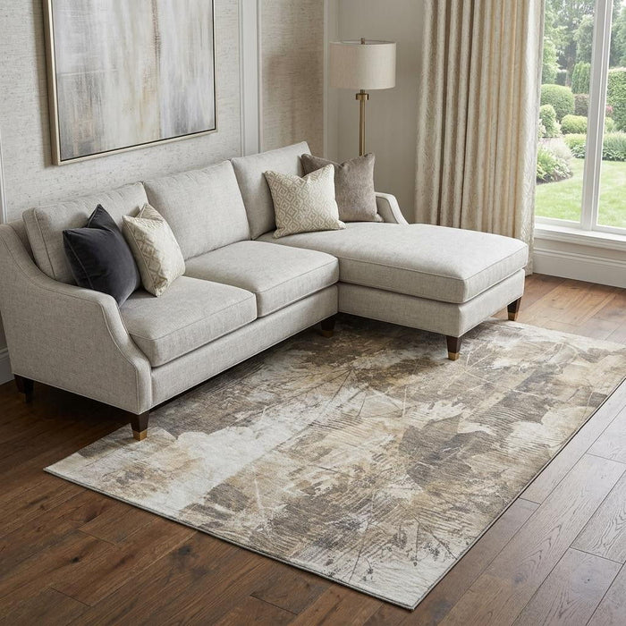 10' X 14' Floral Washable Area Rug With UV Protection (649066) - Beige / Ivory