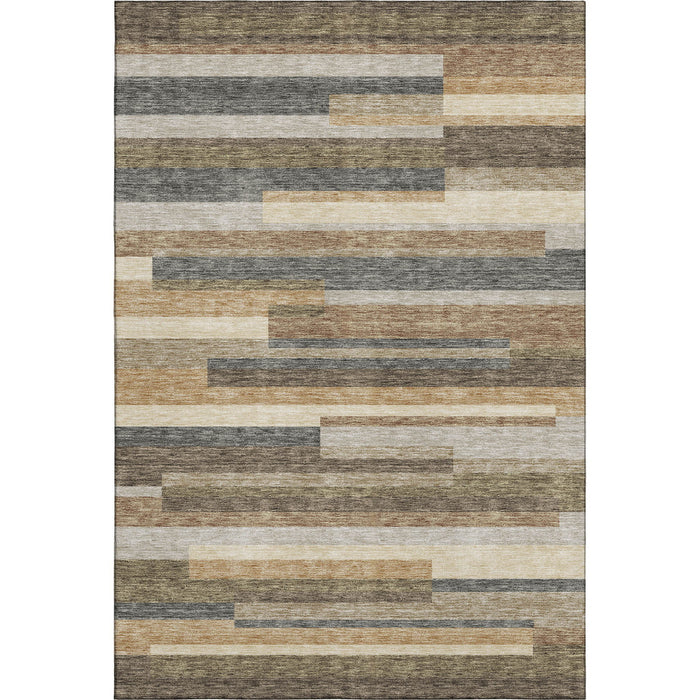 10' X 14' Striped Washable Area Rug With UV Protection - Taupe And Silver