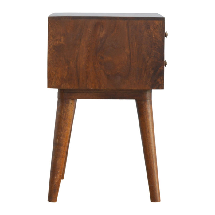22" Solid Wood Geometric Brass Inlay Two Drawer Nightstand - Chestnut