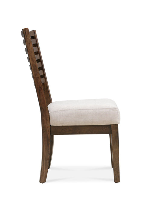 Upholstered Linen Slat Back Dining Side Chairs (Set of 2) - Ivory / Dark Brown