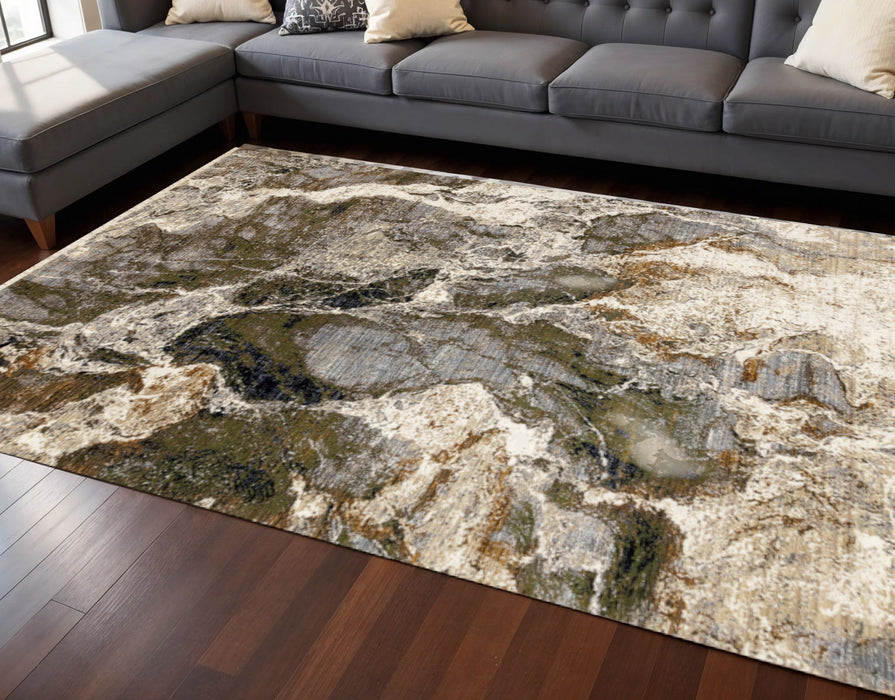 8' X 10' Abstract Area Rug (660226) - Black / Dark Green / Beige