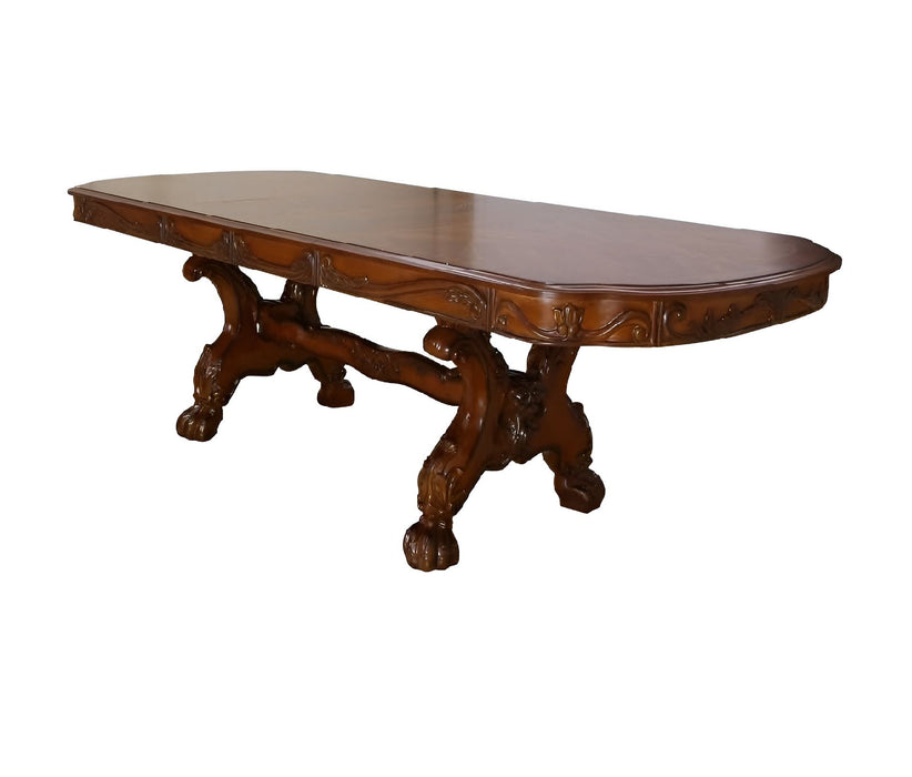 46" Free Form Solid Wood Double Pedestal Base Dining Table - Dark Brown