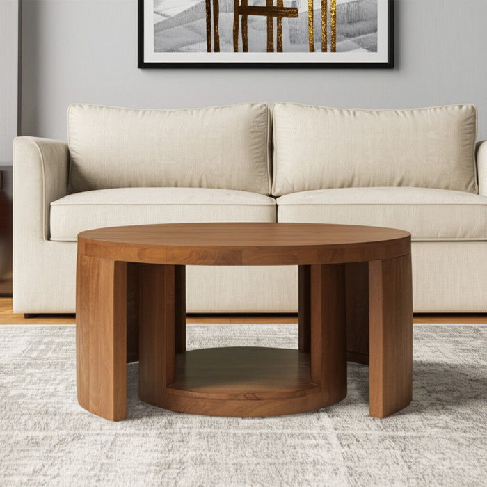 Solid Wood Round Distressed Solid Nested Coffee Tables (Set of 2) - Walnut