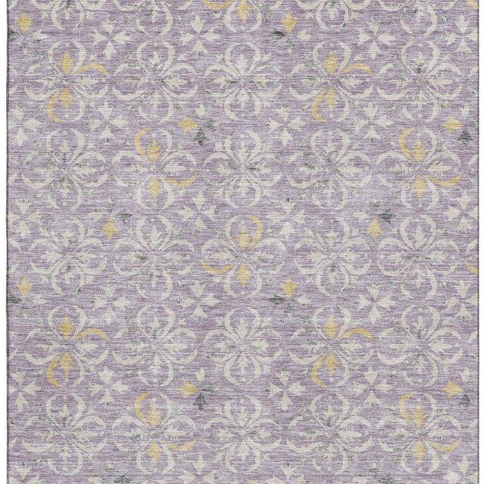 10' X 14' Floral Washable Area Rug With UV Protection (673951) - Lavender / Ivory