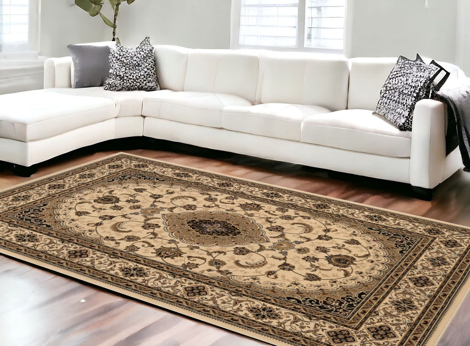 10' x 13' Oriental Washable Non Skid Area Rug - Beige And Black