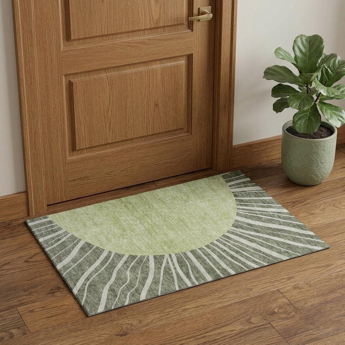 3' X 5' Abstract Washable Area Rug With UV Protection (655398) - Olive Green / Ivory