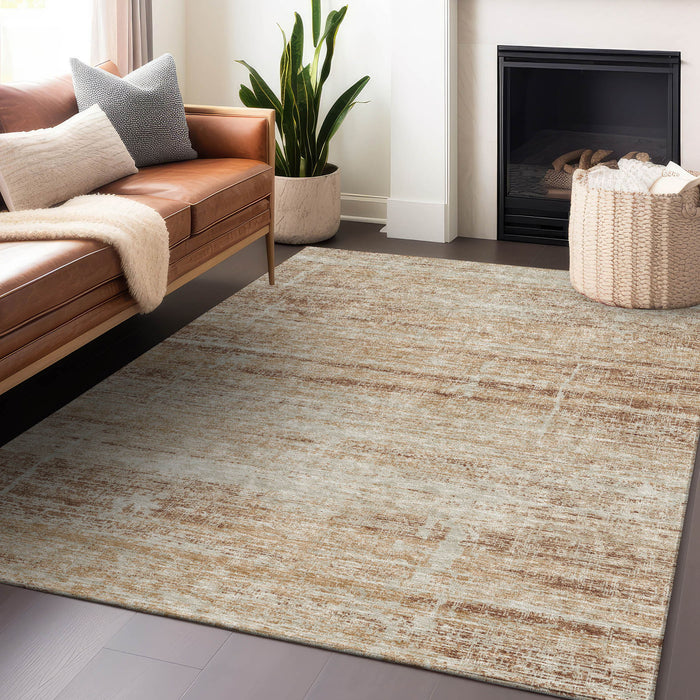 10' X 14' Abstract Washable Area Rug With UV Protection - Copper And Beige