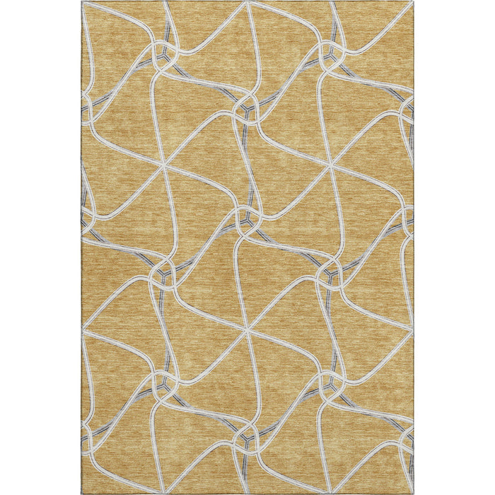 10' X 14' Geometric Washable Area Rug With UV Protection (675372) - Gold / Ivory / Gray
