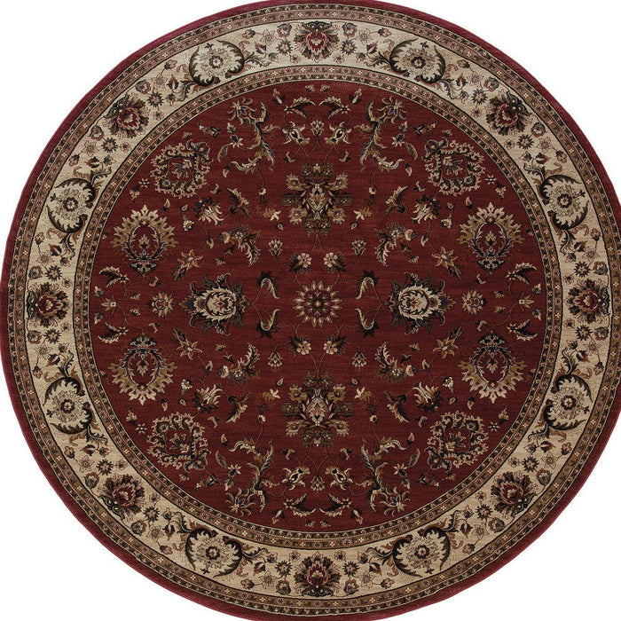 8' Traditional Oriental Round Rug - Red And Ivory