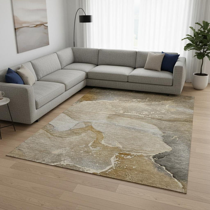 10' X 14' Abstract Washable Area Rug With UV Protection (647200) - Brown / Gray / Ivory