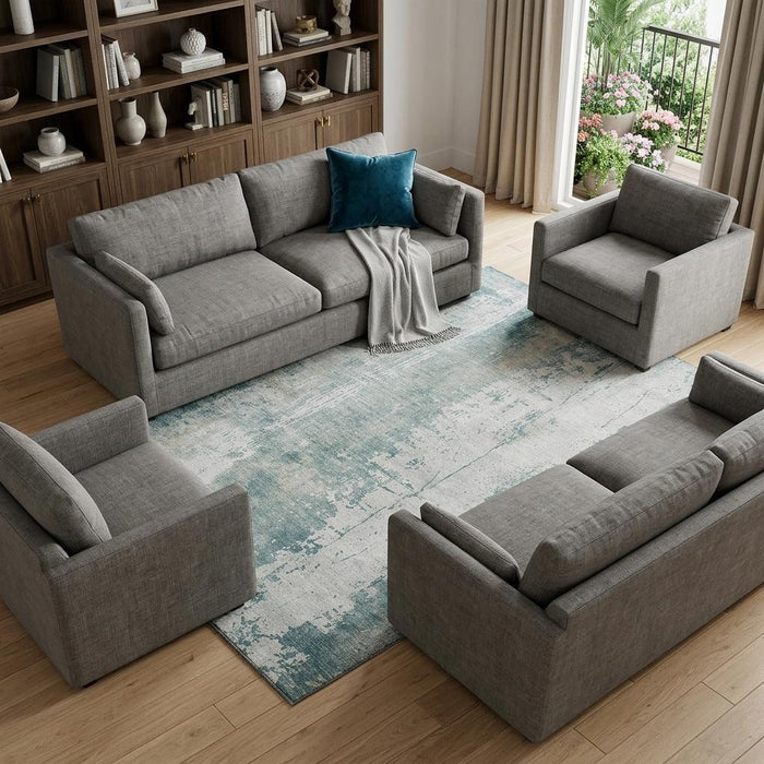 10' X 14' Abstract Washable Area Rug With UV Protection (696044) - Turquoise / Ivory