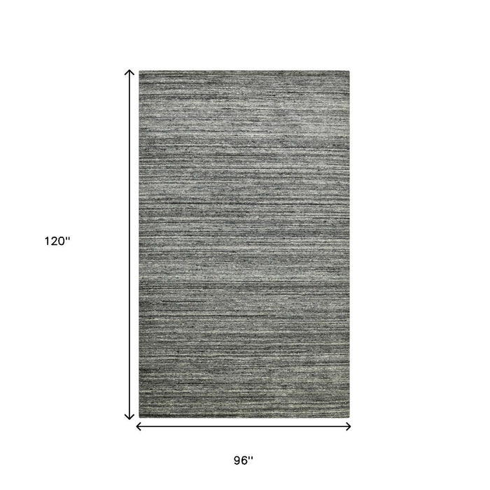 8' X 10' Wool Striped Hand Woven Area Rug (570275) - Dark Gray / Ivory