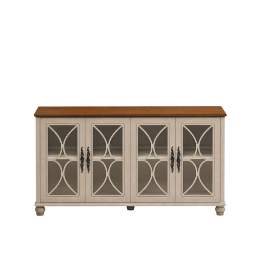 Giga elegant 4-door sideboard with tempered glass doors, showcasing sleek wood finish and modern storage design.