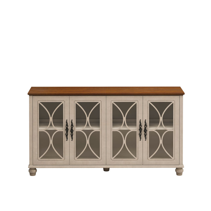 Giga elegant 4-door sideboard with tempered glass doors, showcasing sleek wood finish and modern storage design.
