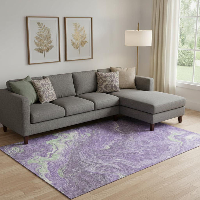 10' X 14' Abstract Washable Area Rug With UV Protection (697638) - Purple / Mint Green / Ivory