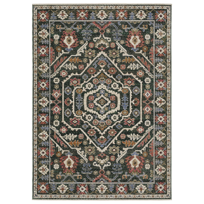 8' X 11' Floral Area Rug With Fringe - Green And Pink