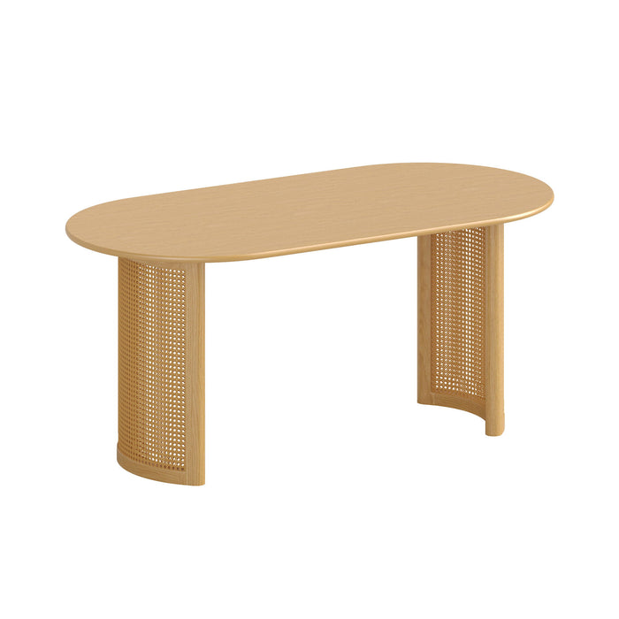 Double Pedestal Base Oval Wood Dining Table - Natural / Light Brown