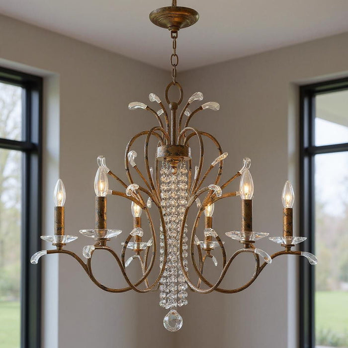 26'' Six-Light Dimmable Chandelier With Shades - Bronze