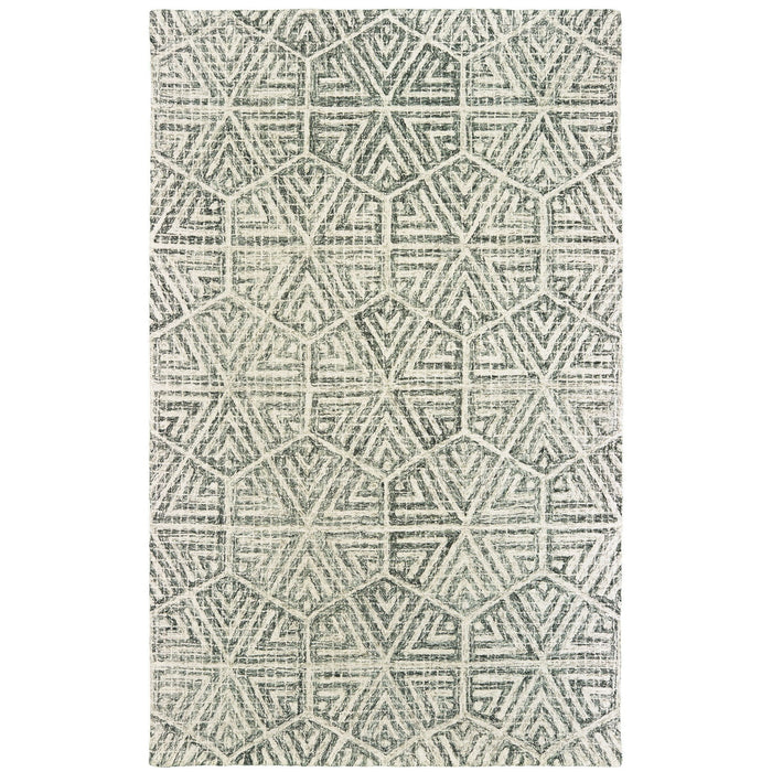 5' X 8' Wool Geometric Hand Tufted Area Rug - Gray And Ivory
