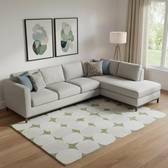 10' X 14' Abstract Geometric Washable Area Rug With UV Protection (669198) - Green / Ivory