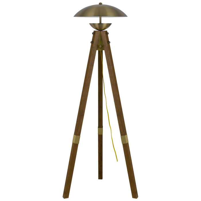 Tripod Floor Lamp With Antiqued Brass Dome Shade - Brass