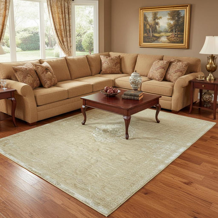 8' X 11' Medallion Washable Area Rug With UV Protection (609899) - Brown / White