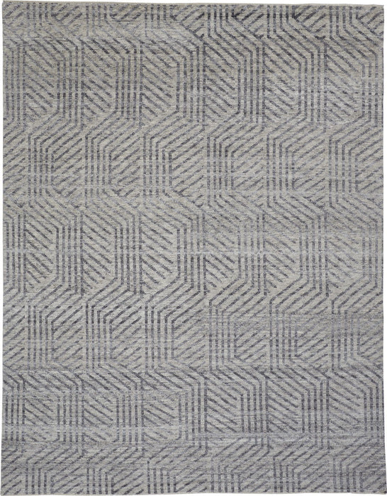 5' X 8' Wool Geometric Hand Knotted Area Rug - Tan And Gray