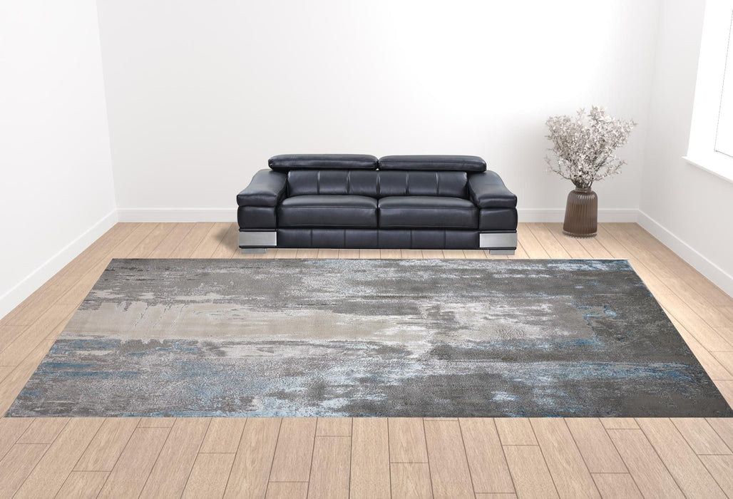 13' X 20' Abstract Machine Woven Area Rug - Gray Ivory And Blue