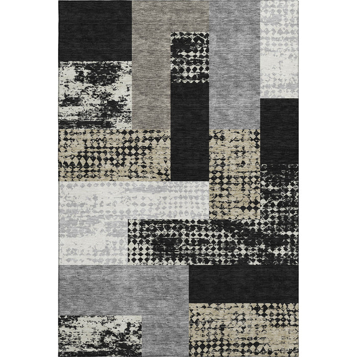 10' X 14' Geometric Washable Area Rug With UV Protection (674916) - Black / Ivory / Beige