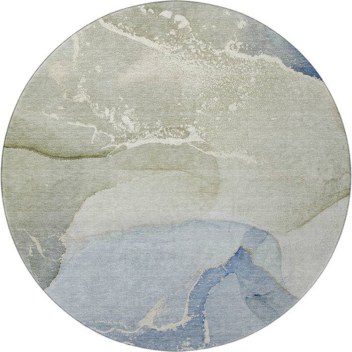8' Abstract Washable Round Rug With UV Protection (647191) - Blue / Gray / Ivory