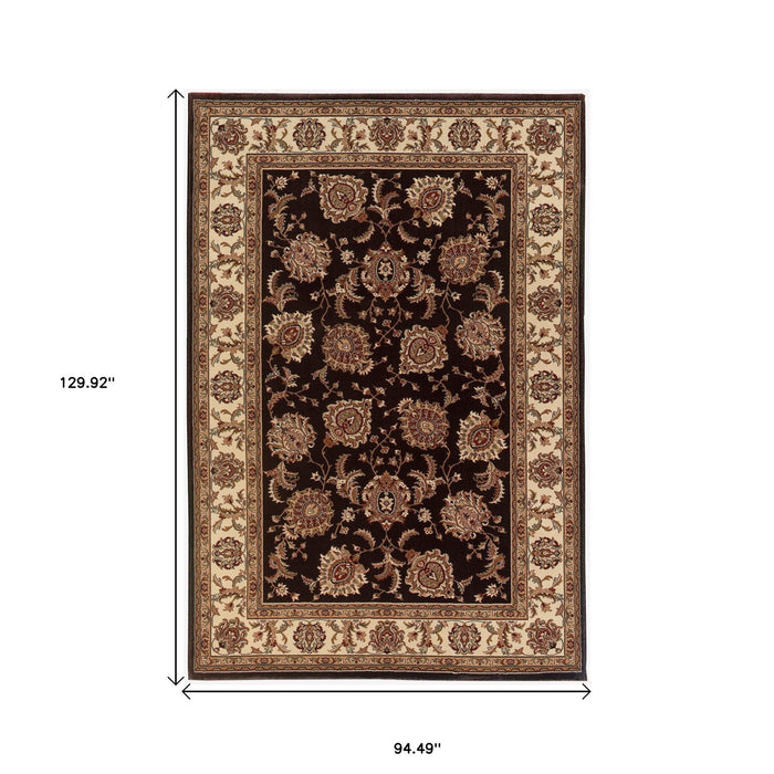 8' X 11' Oriental Area Rug, Polypropylene - Brown And Ivory
