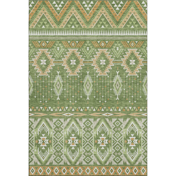 10' X 14' Tribal Washable Area Rug With UV Protection (705767) - Green / Copper