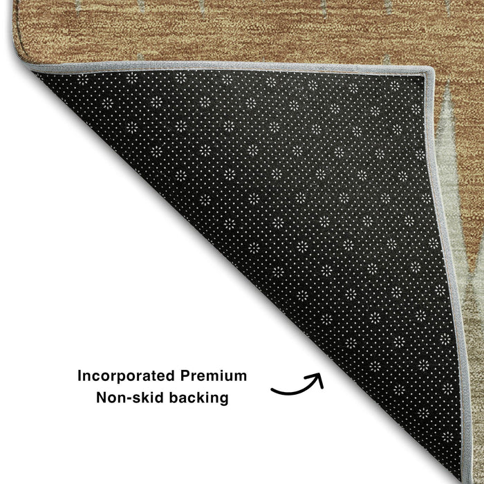 10' X 14' Striped Washable Area Rug With UV Protection (668988) - Rust / Gray / Silver