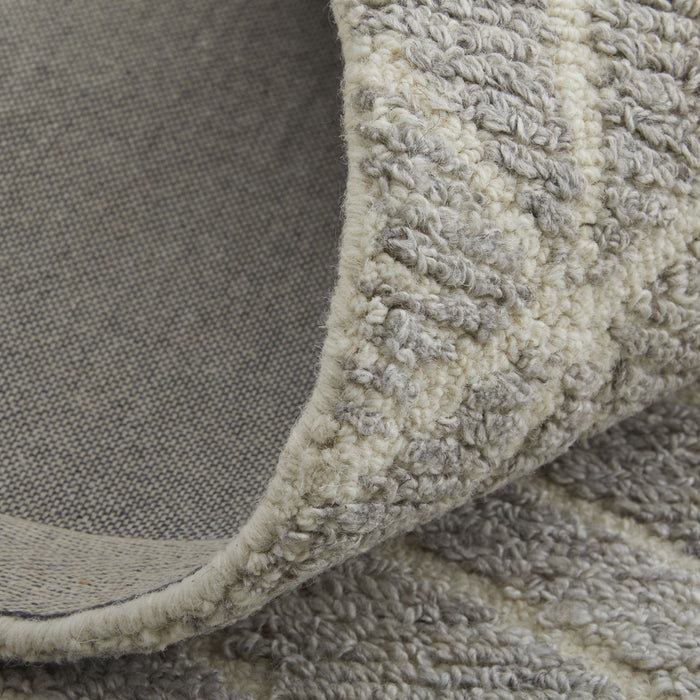 8' Round Wool Geometric Hand Tufted Area Rug - Gray And Ivory