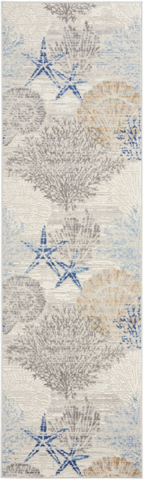8' Seashell Non Skid Runner Rug (552904) - Ivory / Blue / Gray