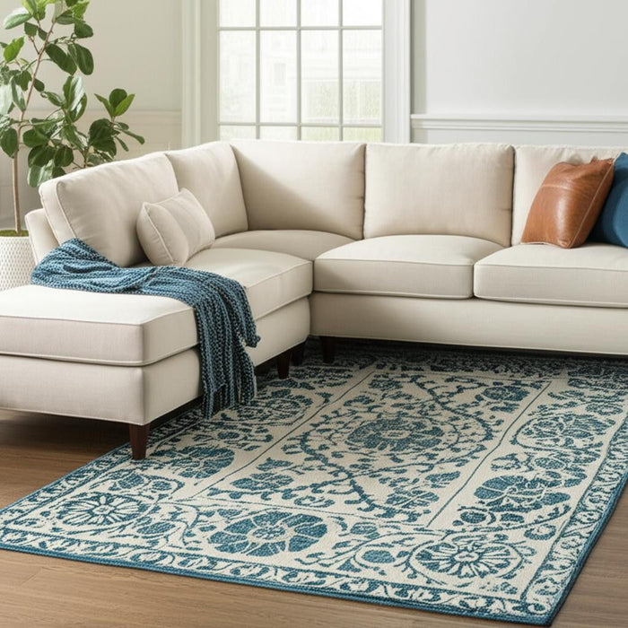 8' X 11' Tribal Washable Area Rug With UV Protection (610068) - Beige / Blue