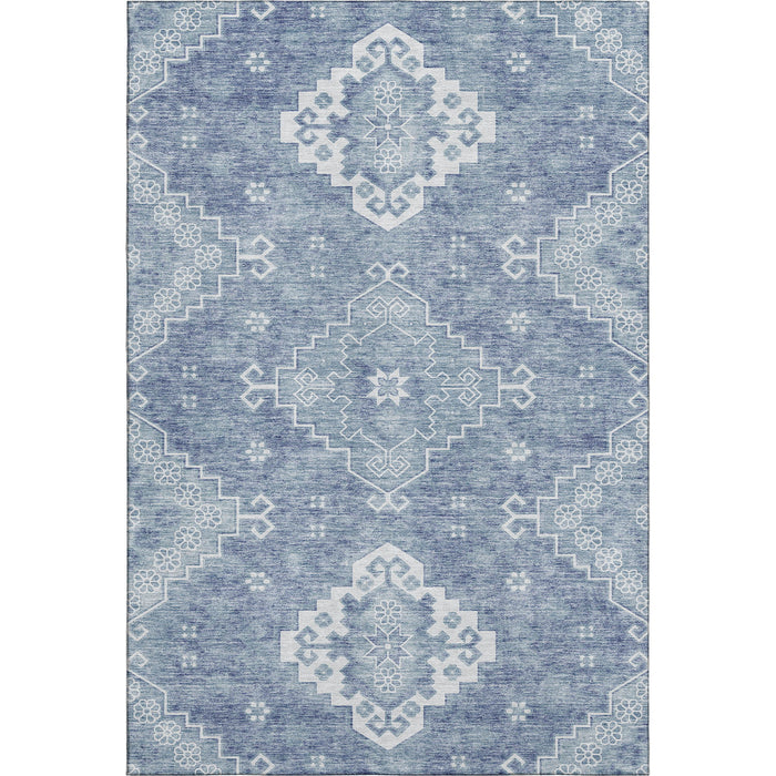 10' X 14' Medallion Washable Area Rug With UV Protection (667408) - Blue / Ivory