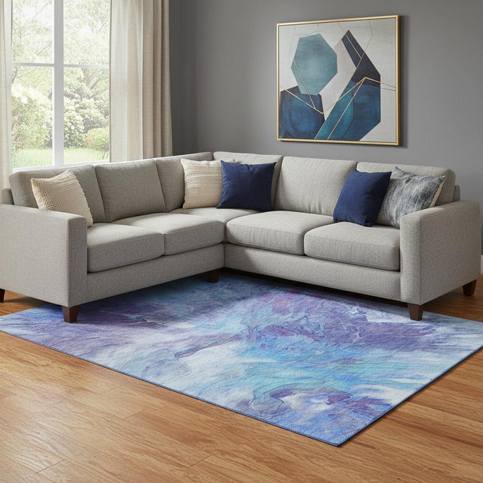 8' X 10' Abstract Washable Area Rug With UV Protection (653480) - Blue / Purple / Ivory